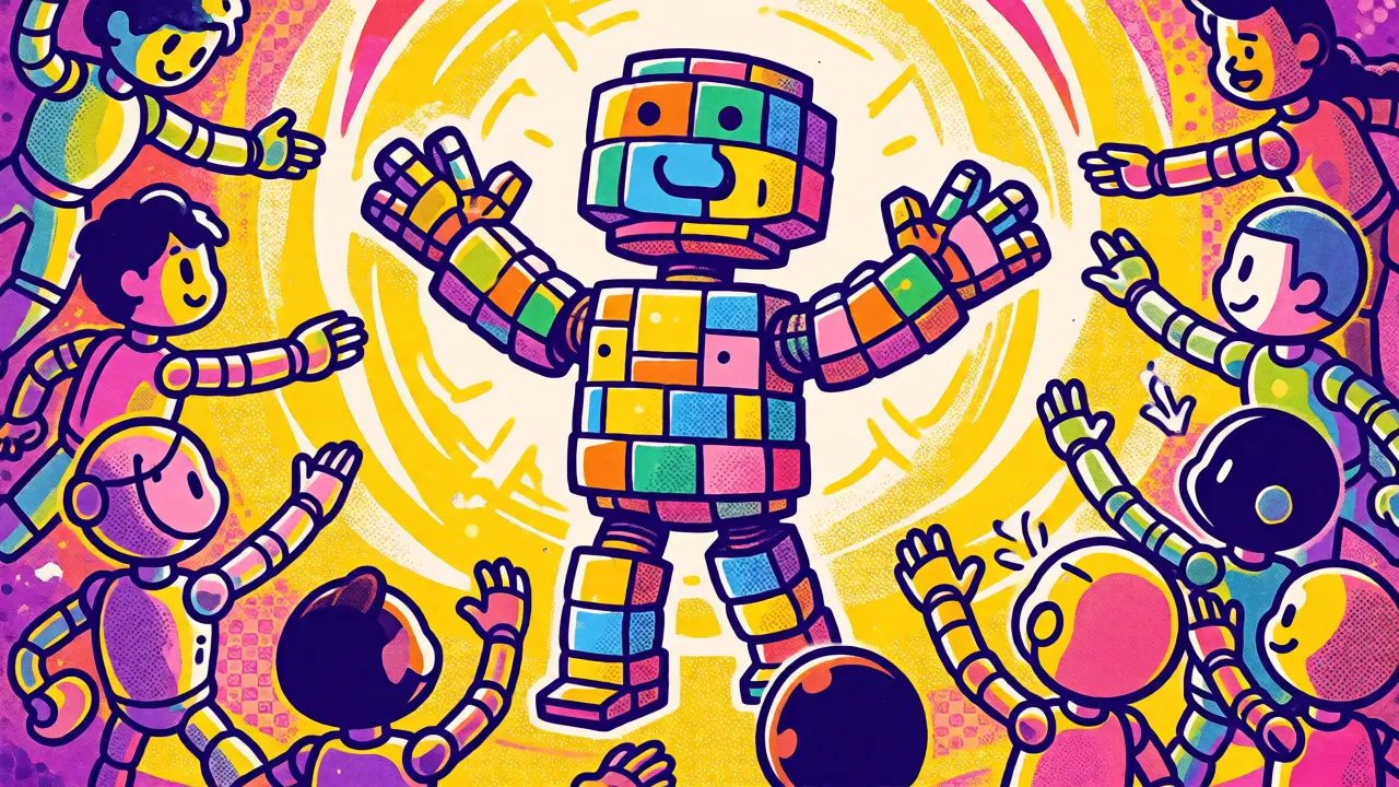Illustration of DeepSeek-R1 as a central hub sharing open-source capabilities with diverse smaller AI agents.