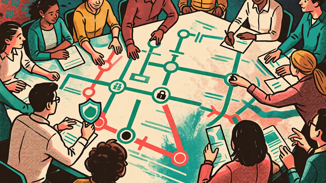 Non-devs analyzing visual security flows in a collaborative workshop