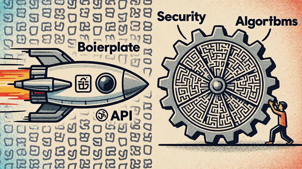 Rocket vs gears illustrating varying AI coding speeds by task type